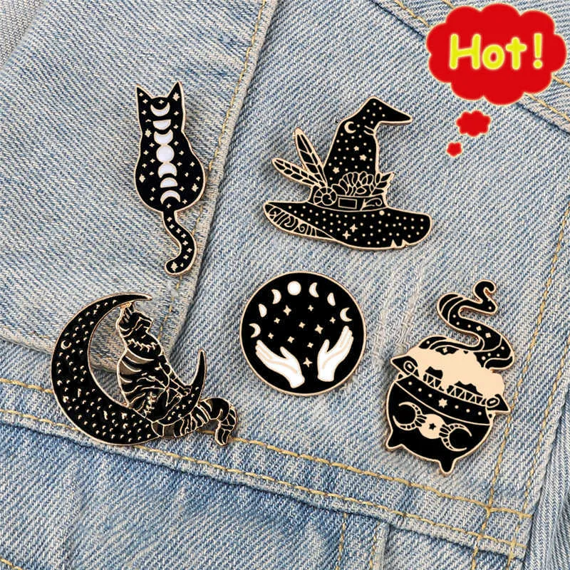 Magic Cat Pin DHgate.com:Magical Black Enamel Pins Hat Moon Cat Brooch: Gothic Punk ...