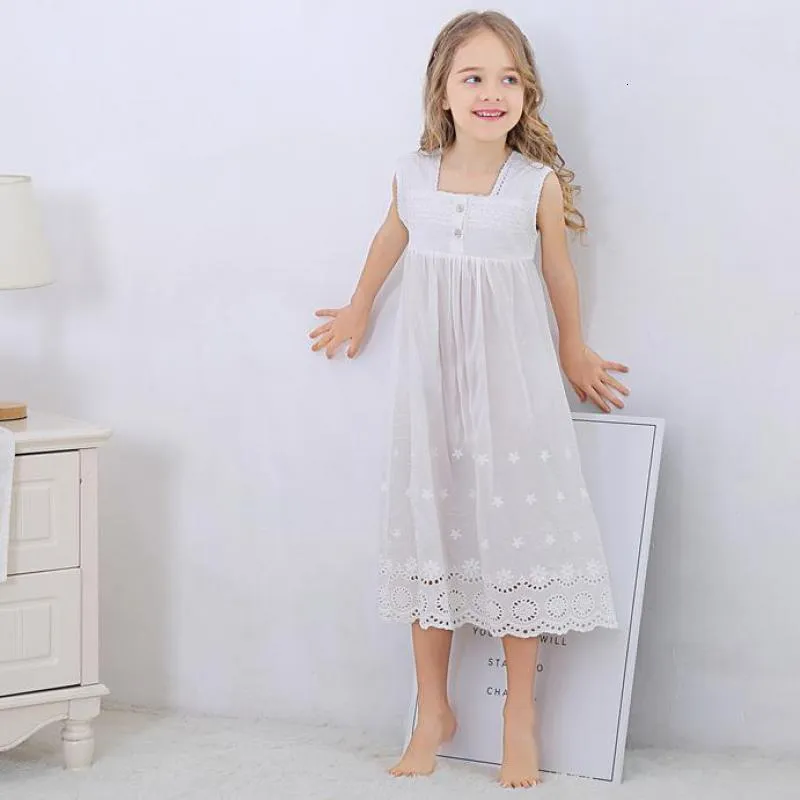 Pijama Criança Menina Branco Camisola Vestido Princesa Crianças Camisolas Para Meninas Crianças Noite Renda Dormir 230601