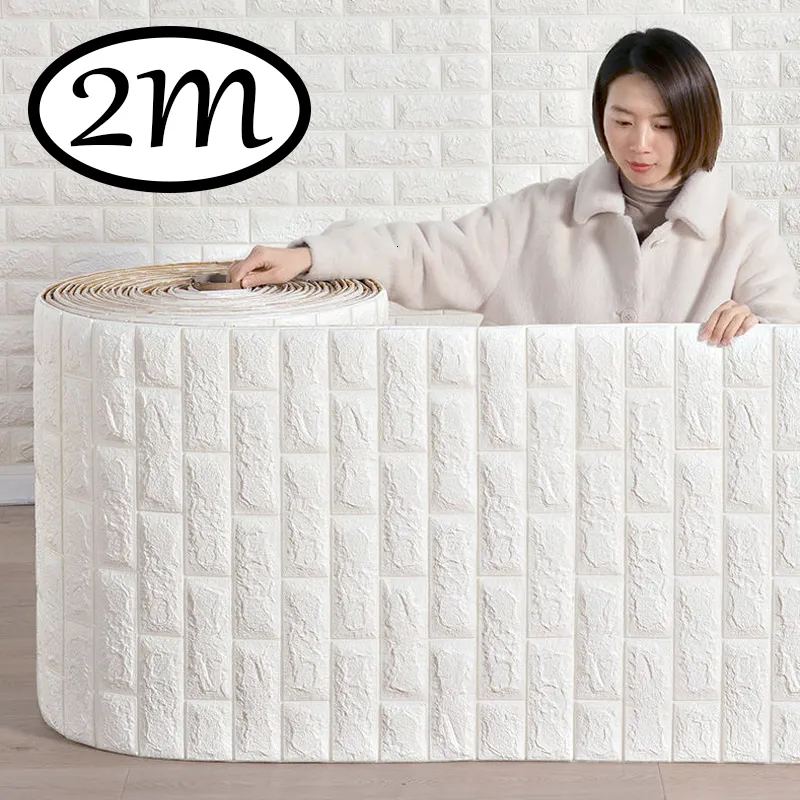 Duvar Çıkartmaları 2MX70CM 3D Tuğla Dek Dekor Self -Yapışkan Su Geçirmez Duvar Kağıdı Çocuk Odası Yatak Odası Mutfak Ev Duvar Kaplı 230531