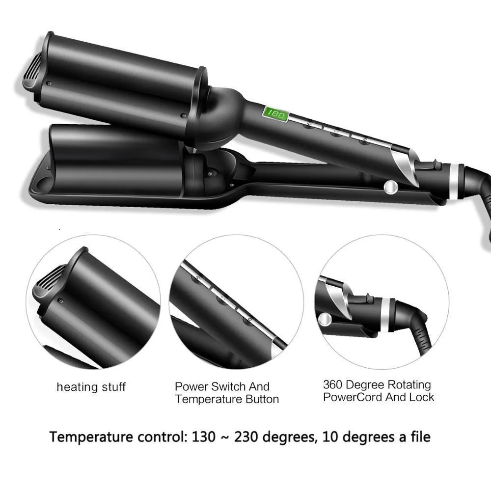 Curling Irons Deep Wave 32 mm Hair Curling Irons Trzy-rurka Curler Pro Curling Iron na salon Ceramiczny Curling Wand Curl Bar 230531