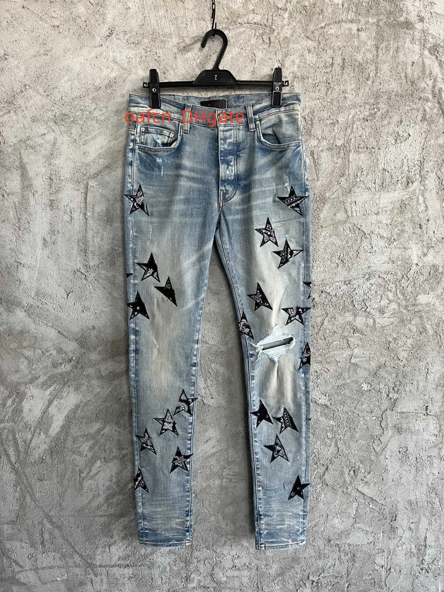 24Ss Designer-Jeans mit Löchern, locker sitzende, schlankmachende Jeans mit gespritzter Tinte, lässige Herren-Jeanshose, Hip-Hop, handgefertigter Nagelbohrer