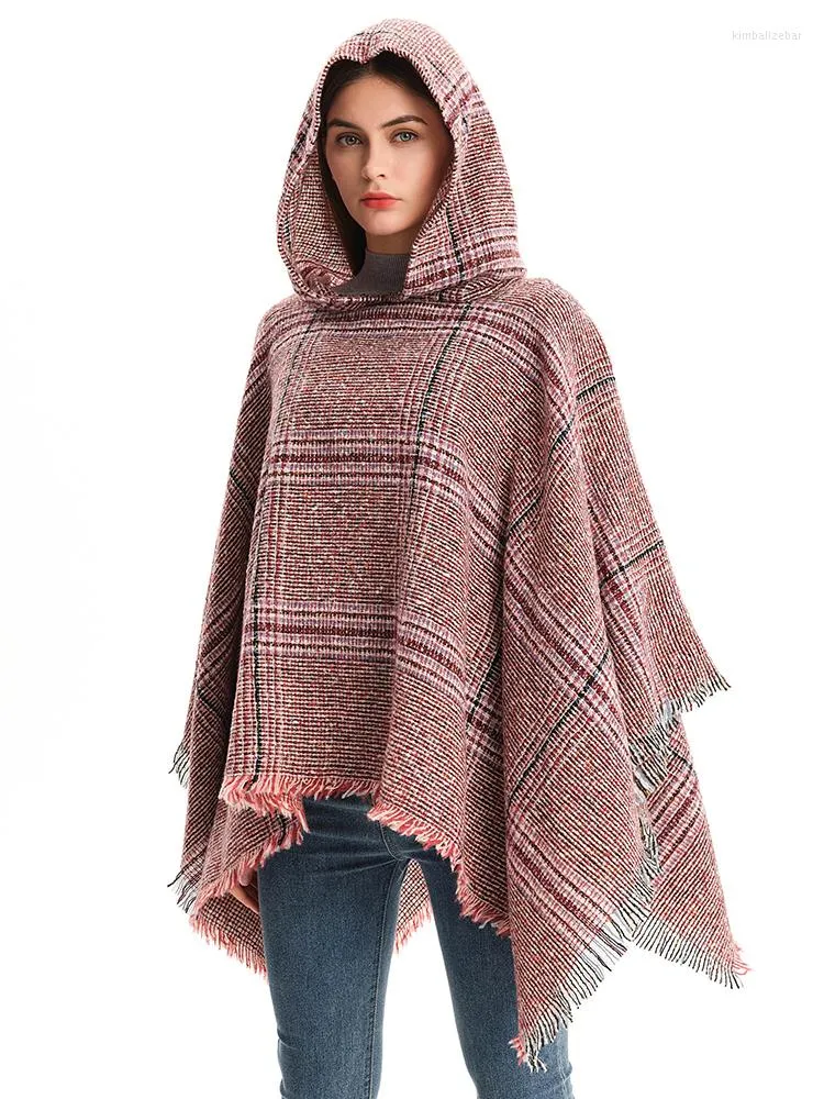 Scarves Imitation Cashmere Elegant Women Scarf Winter Plaid Tassel Thick Wrap Shawl Pashmina Femme Hooded Ponchos Y Capas Mujer Chales