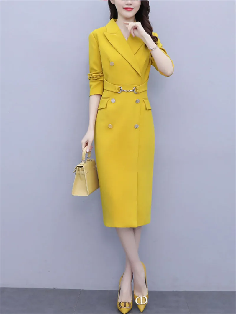 Basic Casual Dresses Spring Office Clothes Women M-5XL Business Temperament Suits Buttocks Fashion Slim Blazer Dress Female Robes zh248 230531