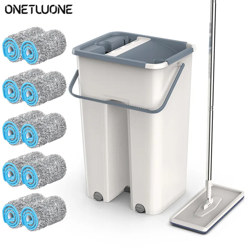 Mops Floor Mop Set Automatic Spin Replaceable Cloth Handfree Wash Flat Squeeze Magic Household Kitchen Cleaning Tools 230531