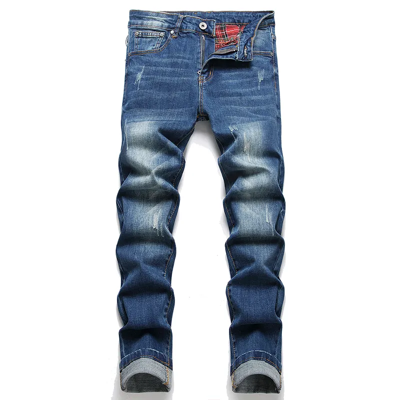 Slim-Fit Stretch Business Casual Jeans Hommes Coton Denim Long Pantalon Printemps Été Poche Brodé Homme Vêtements