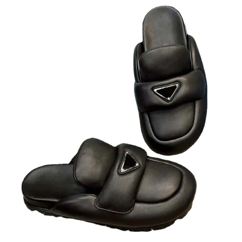 Designer Luxury Sandals Womens Slippers Slide Metal Triangle Logo