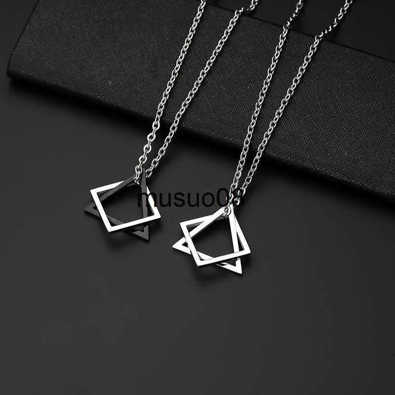 Pendant Necklaces Geometry Interlocking Square Triangle Male Pendant for Men Zinc Alloy Modern Trendy Geometric Stacking Streetwear Necklace J230601