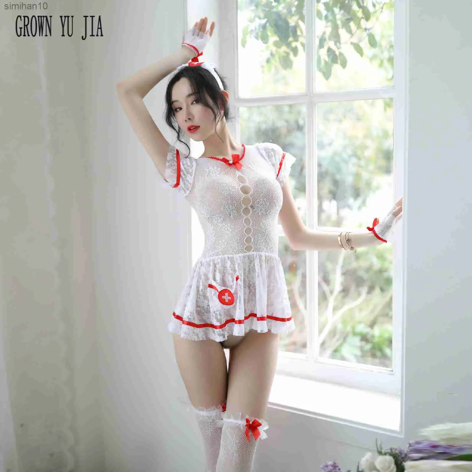 Sexy Women nurses hollow out skirt stockings suit sexy cosplay costums erotic lingerie lace perspective nurse uniform sex play L230518