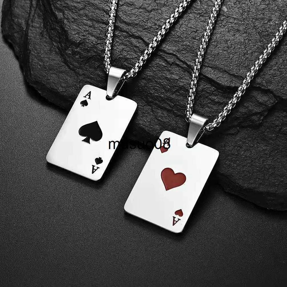 Colares pendentes Card de poker de aço inoxidável Ace of Spades Pinging Chain Colar para homens homens jogando cartas de joias de jóias Hip Hop Presente J230601