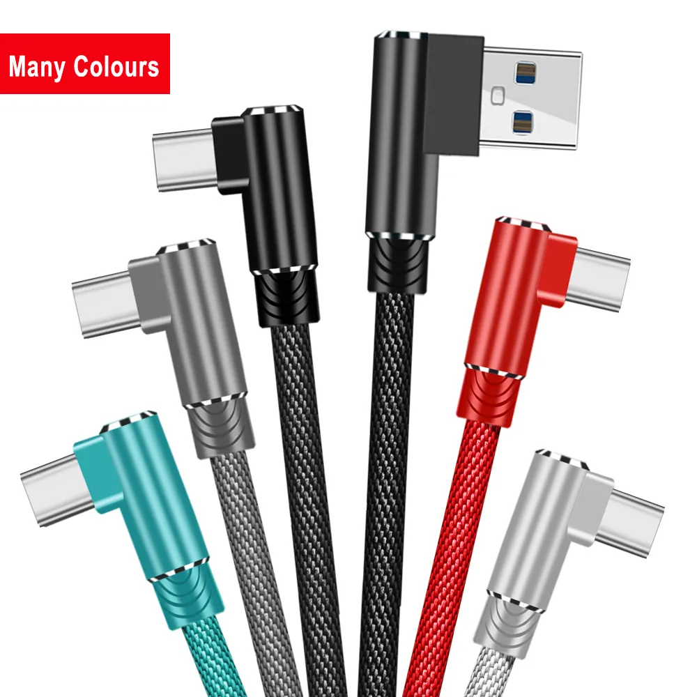USB Type C-kabel 90 graders snabb laddningsdata USB C-kabel för Samsung S10 S9 S8 Xiaomi Mi8 MI9 Huawei P20 P30 USB-C-laddare