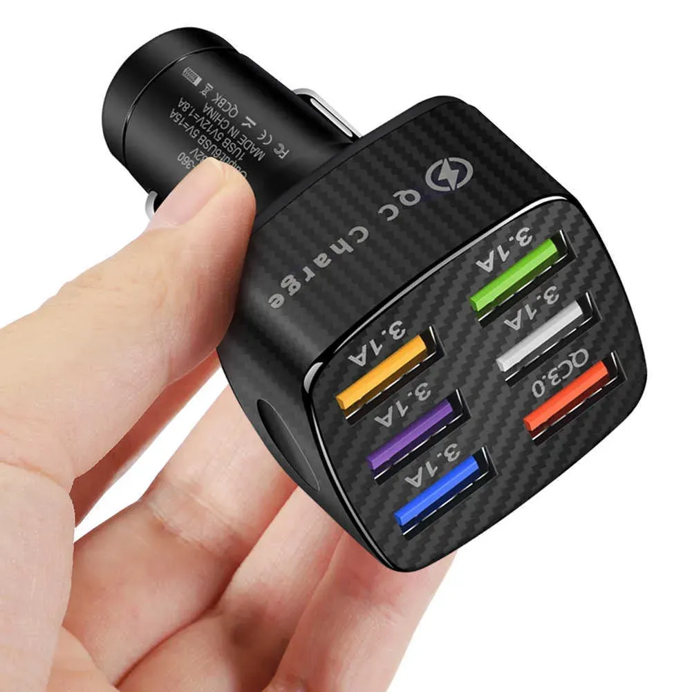 15A Car  6 USB Ports 12V/24V QC3.0  Adapter 5V 3A Fast Charging Quick Charge Auto Power Adapters For iPhone Samsung LG Android