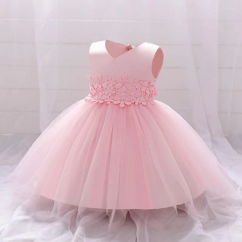 Flicka klänningar 2023 född dop klänning prinsessan v-hals vestidos blommig tyll bröllop boll klänning baby flickor rocks för fest småbarn kläder
