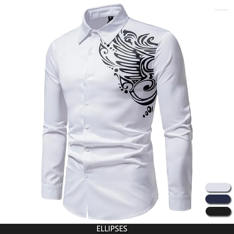 Chemises décontractées pour hommes chemise blanche hommes à la mode impression de tatouage robe de mode à manches longues pour hommes Camisas De Hombre