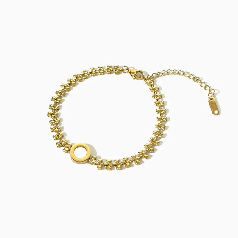 Link Bracelets Peri'sbox Free Tarnish Stainless Steel Gold Plated Leaf Chain Round Monther Of Pearl Bracelet Women Dainty Jewelry Gift