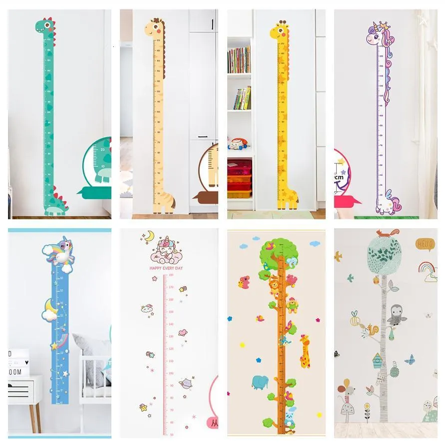 Cartoon Animal Height Measure Window Stickers Unicorn And Dinosaur