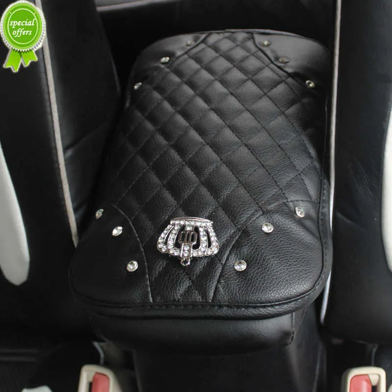 New Crystal Rhinestone Car Armrests Cover Pad PU Leather Vehicle Center Console Arm Rest Box Cushion Covers Protector Car accessorie