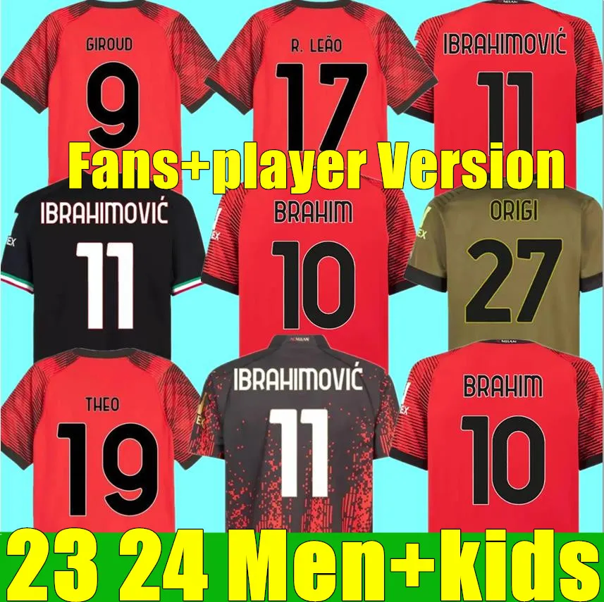 Ibrahimovic 22 23 24 AC S Soccer Jerseys Player Fans Giroud de Ketelaere R. Leao High Quality Tonali Theo 2023 2024 Football Shirt Special Fjärde