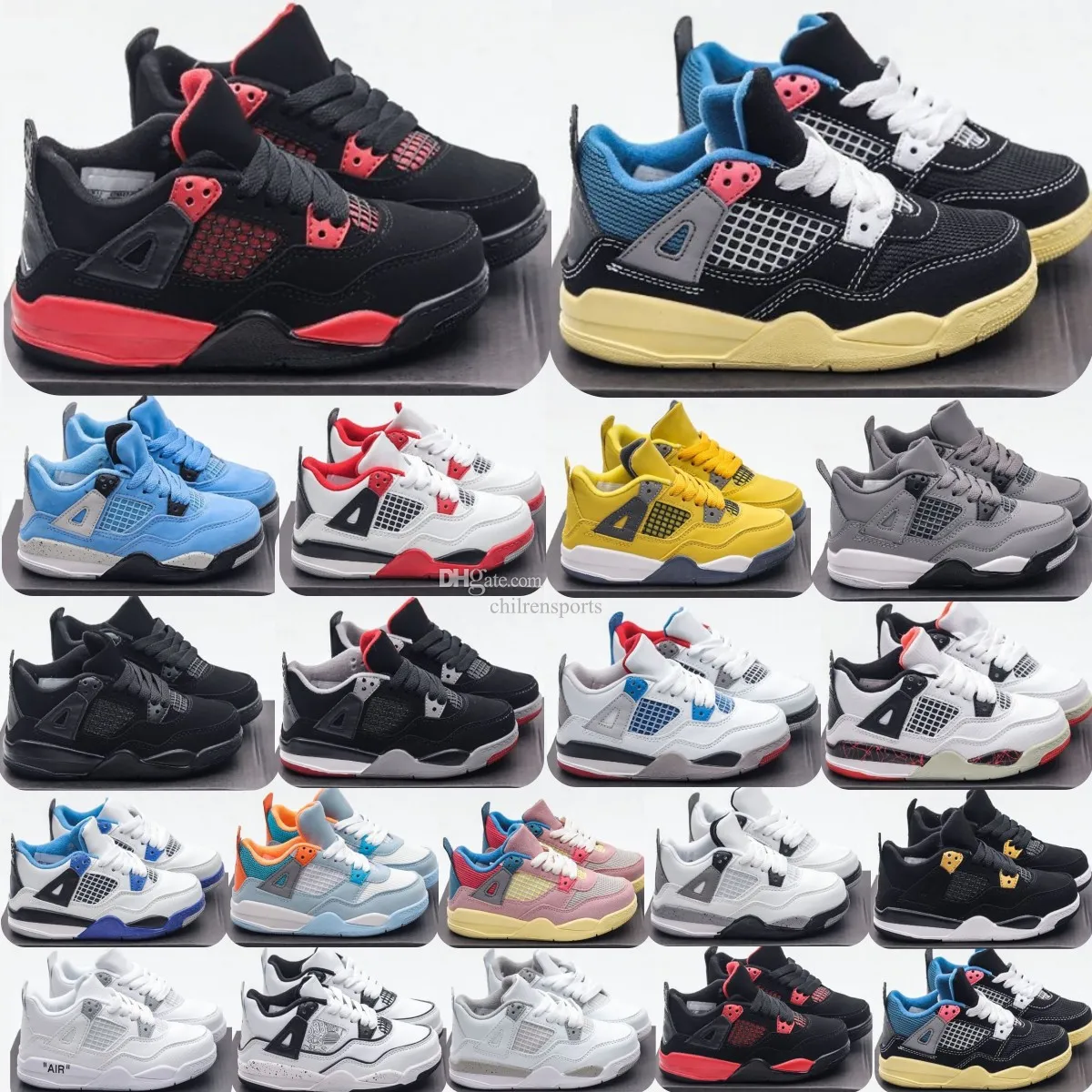 Designer barnskor 4 jumpman 4s småbarn pojkar flickor basket sko vit svart blå barn baby barn ungdom spädbarn sneakers svarta sporttränare