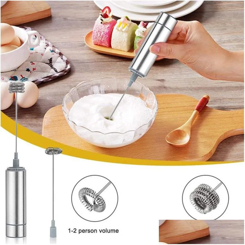 Äggverktyg Rostfritt stål Mjölk Frother Portable Handheld Electric Whisk Coffee Mixer Tool Kitchen Accessory VTKY2349 Drop Leverans H DHC5P