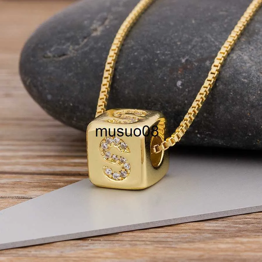 Pendentif Colliers Nidin Vente Chaude A-Z Initiales Micro Pave Cuivre Cube Lettre Pendentif Colliers Pour Femmes Hommes Charme Chaîne Nom De Famille Bijoux Cadeau J230601