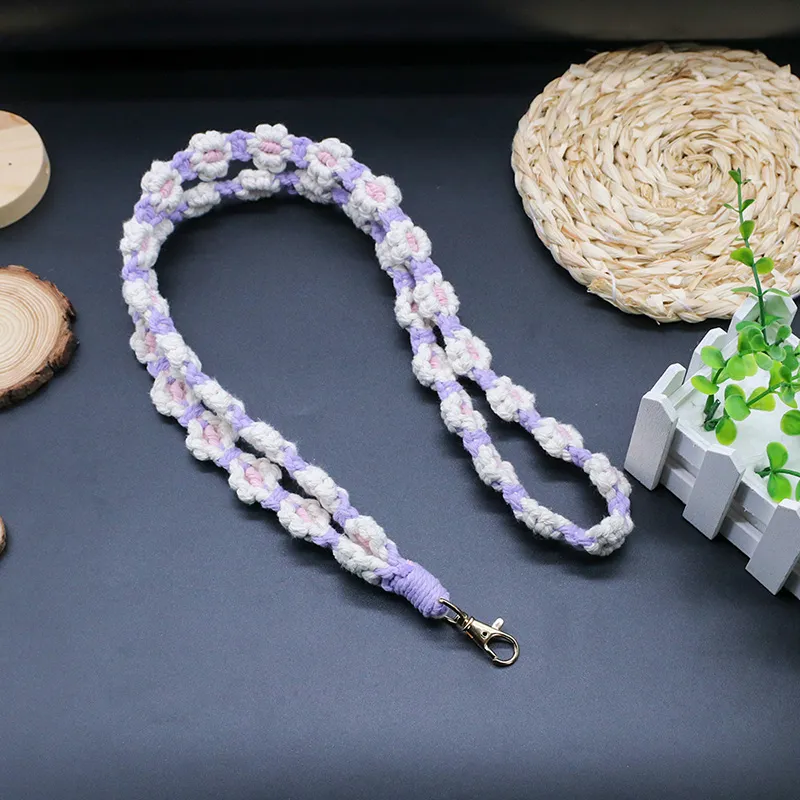 Klasyna Lanyards Boho Rame SCICK Smycz Braided Flower for ID i klawisze ręcznie robiony uszywca stokrotki z pasującym nauczycielem brelingu