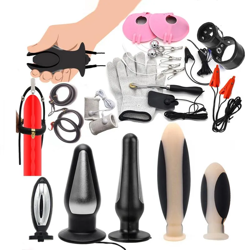 Producten Elektrische schok Sekspeelgoed Cock Ring Schatting Penis Eectroshock Buttplug e stim anale buttplug BDSM elektro -tepelklemmen