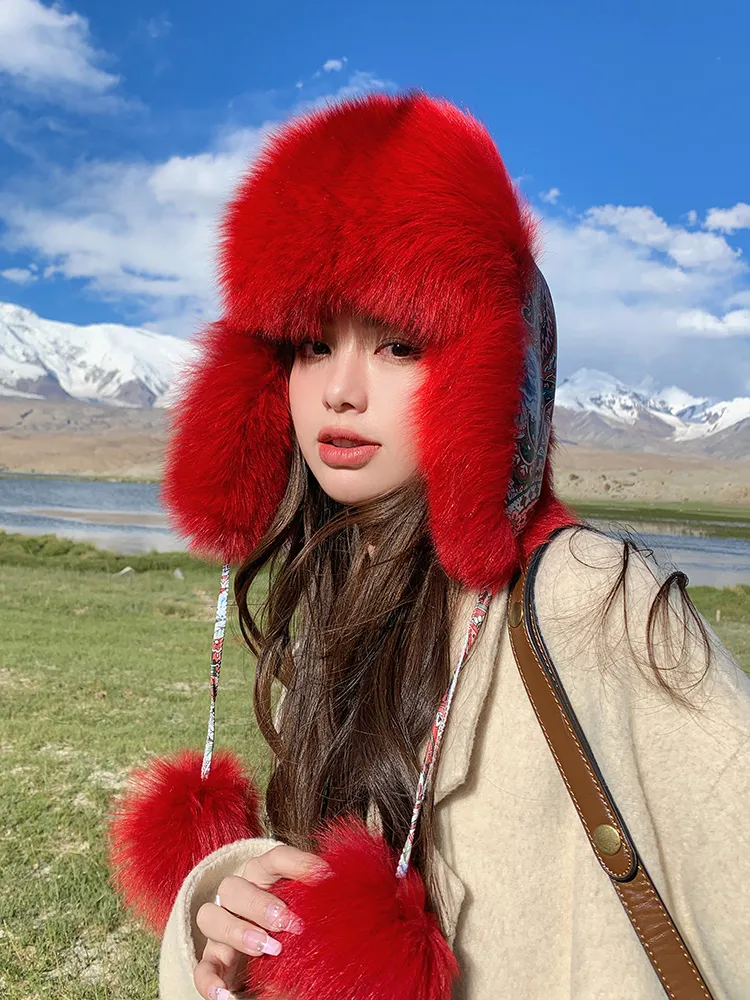 Chapeau de fourrure de renard véritable pour femmes russe Ushanka chapeau d'hiver aviateur trappeur chapeau de chasseur casquette de Ski en plein air