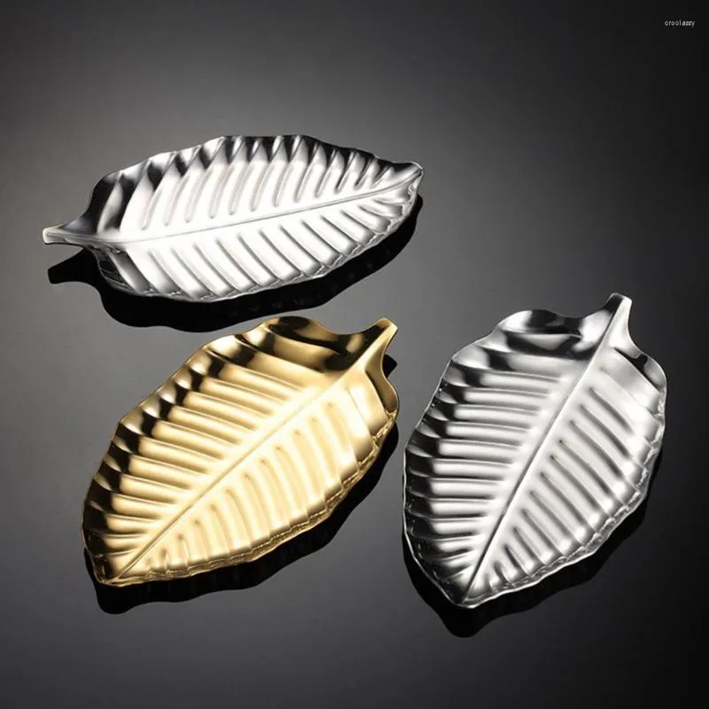 Tallrikar guld silver sås maträtt nordisk stil non-halk 304 rostfritt stål blad form mutter frukt kakasnacks sak