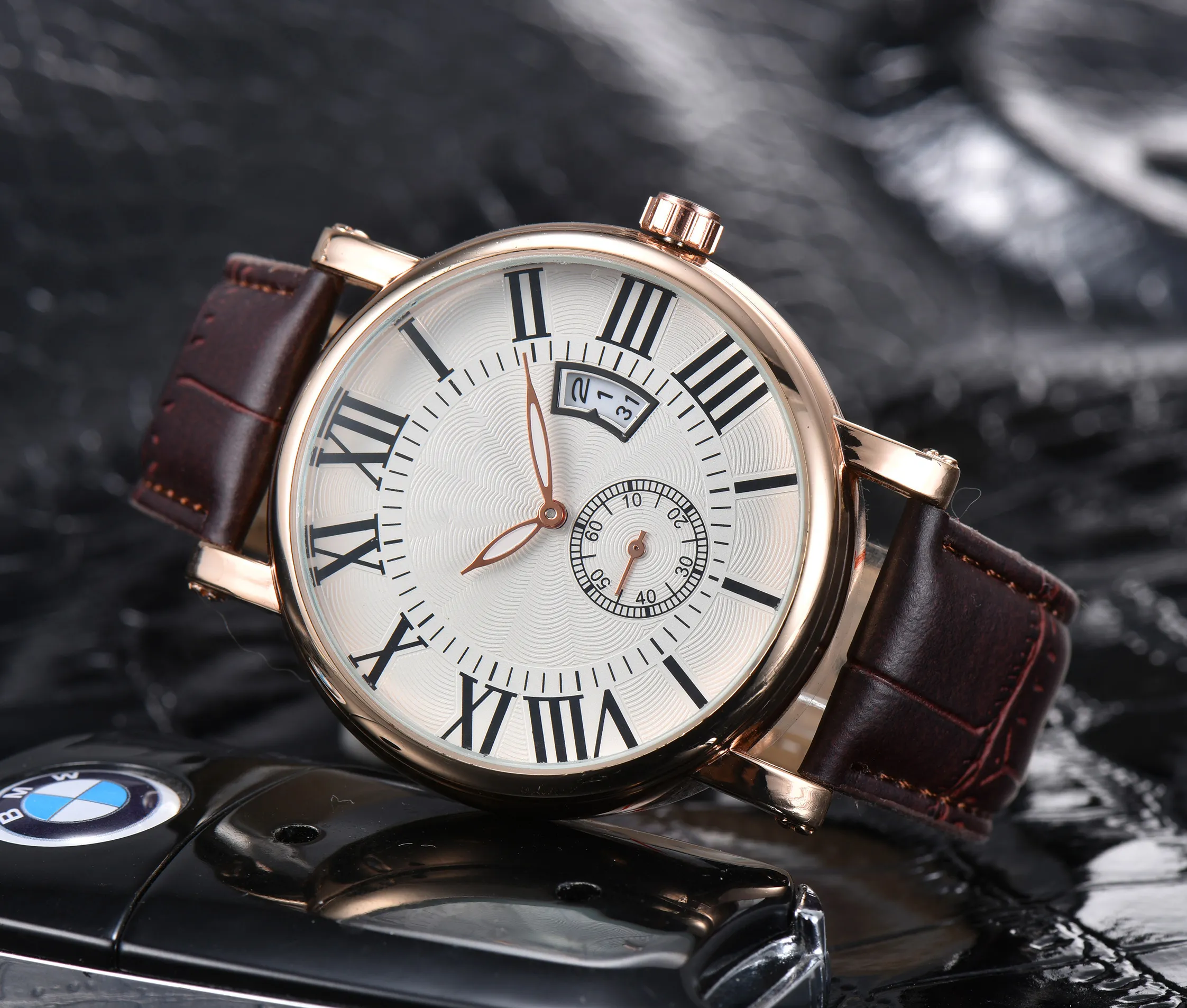 Luxury high-end men's quartz watch, calf leather strap, luminous waterproof watch, fashionable and trendy high-quality men's watch