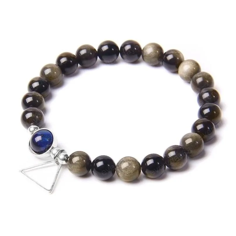 Beaded Natural Gold Sier Color Obsidian Stone Bracelet For Men Women Lava Strands Bracelets Unisex Jewelry Gifts Drop Delivery Dh523