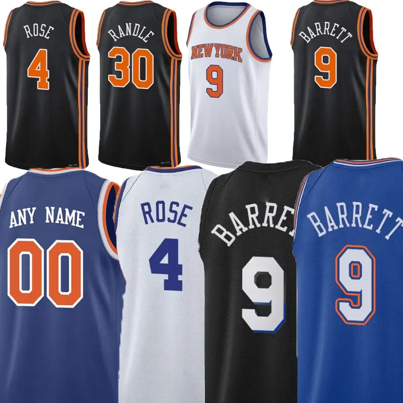 Mens RJ 9 Barrett Jersey 5 Immanuel Quickley Julius 30 Randle Derrick 4 Rose 1 Obi Toppin 8 Kemba Walker 6 Grimes Kevin Carmelo Anthony 7 CustomBasketball Jerseys