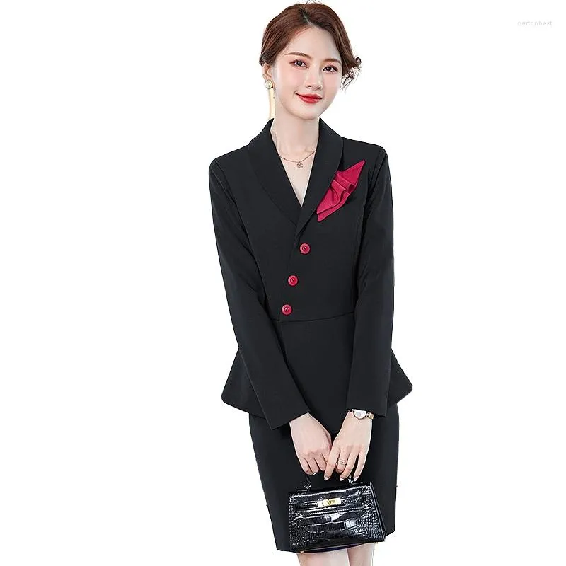 Two Piece Dress Fashion Casual Black Blazer Women Skirt Suits Jacket Sets Ladies Work Business Clothes Office Uniform Styles