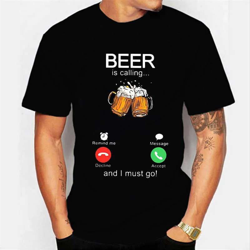 メンズTシャツは電話で私はスクリーンビールの日を呼び出す必要がありますおかしなカスタマイズされた夏のブランドTシャツP230601