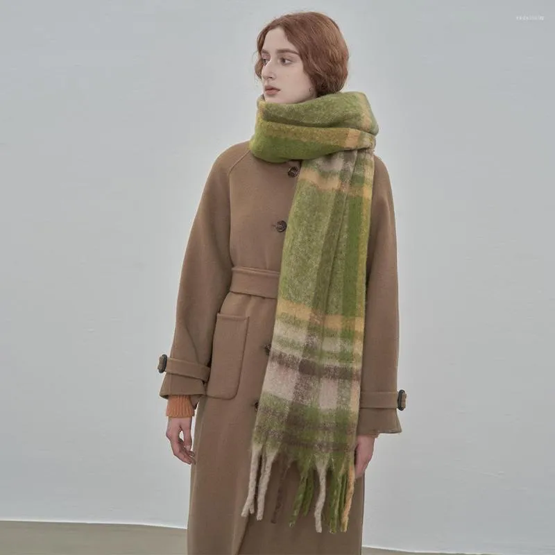 Sciarpe Autunno Inverno2023 Francese Stile Pigro Piccolo Mosaico Plaid Cashmere Sciarpa da Donna Morbido Atmosfera Cerata Addensato Caldo Grande Scialle