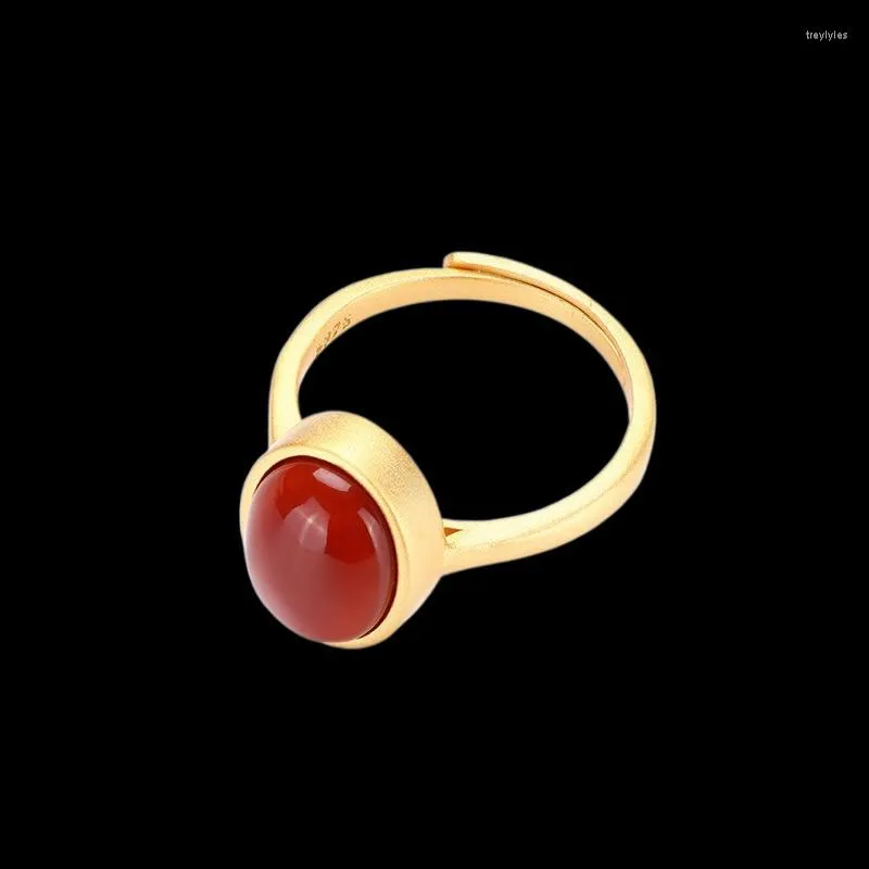 Cluster Rings Red Jade Charms Gifts 925 Silver Ajustable Ring Gift Real Jewelry Gemstone Amulets Chinese Women Charm Natural Talismans