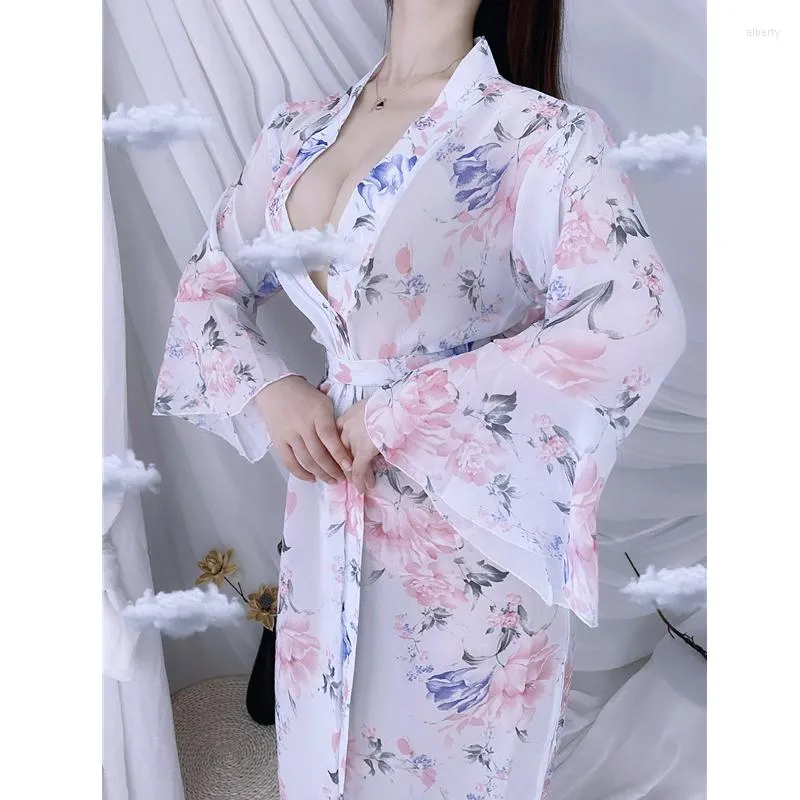 Ethnic Clothing Japanese Sexy Kimono Women Asian Style Fashion Homewear Casual Floral Printing Pajama Ladies Loose Temptation Clothes