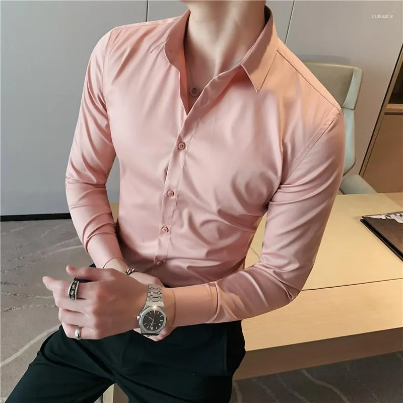 Chemises décontractées pour hommes Blouse de luxe couleur unie à manches longues hommes chemise Camisa Social Masculina bureau d'affaires robe de mariée S-4XL