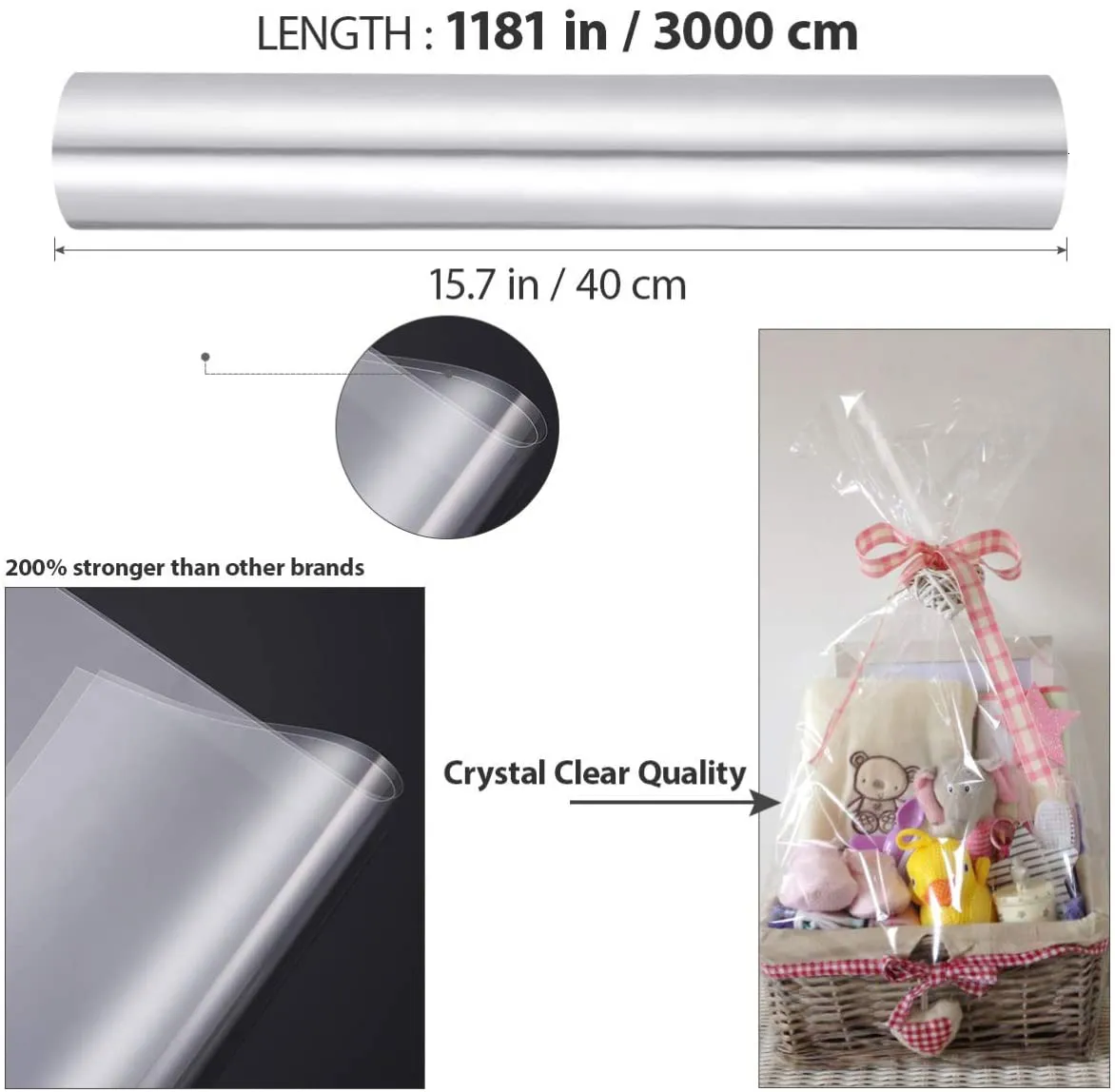 Hygloss Clear Cellophane Wrap Roll - 40 Inch X 100 Feet For Crafts & Gift Wrapping