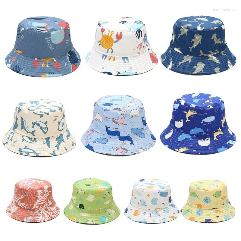 Boinas con estampado de animales submarinos, sombrero de pescador de doble cara, gorra plana para exteriores, sombrero para el sol para hombres y mujeres