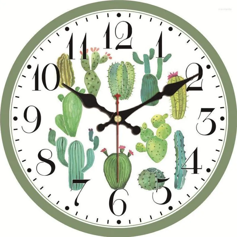 Wall Clocks WONZOM Green Cactus Silent Decorative Wooden Cardboard For Living Room Clock Arabic Numbers Art Decor