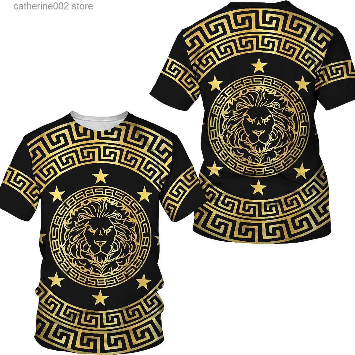 Camisetas masculinas novas 3D douradas estampadas em corrente barroca marca camiseta estilo verão 2022 manga curta luxo real roupas masculinas hip hop tops t230601