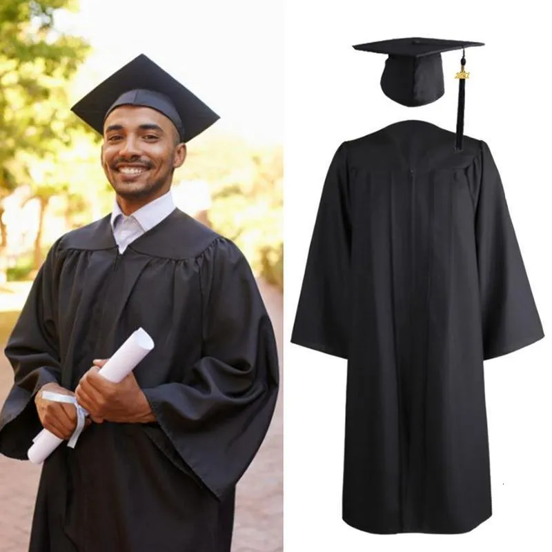 Pants Black Cap And Gown Unisex Graduation Gown Set Matte Finish