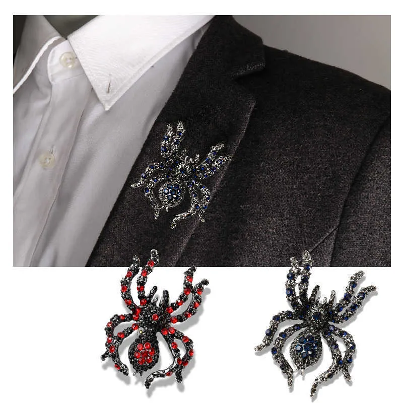 Pimler Broşlar Kadın Örümcek Kristal İnci Moda Unisex Giyim Ceket Metal Böcek Rozeti Toka Partisi Broş G230529