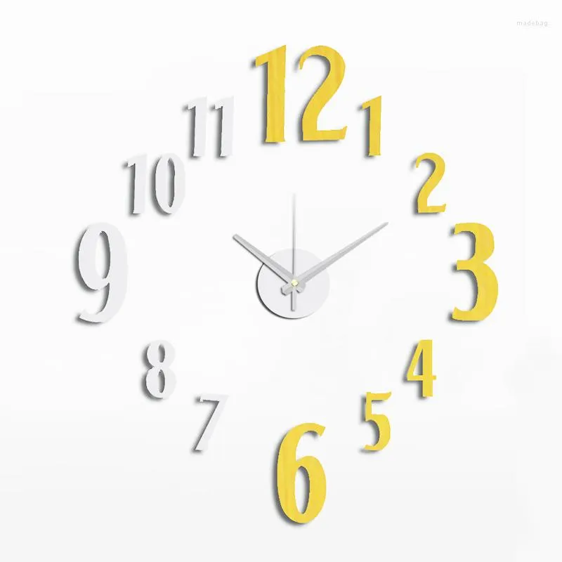Zegary ścienne 10em106 Modern Fashion Creative 3D DIY Sticker Eva Golden Srebrny Numeral Duży dekoracyjny zegar Big