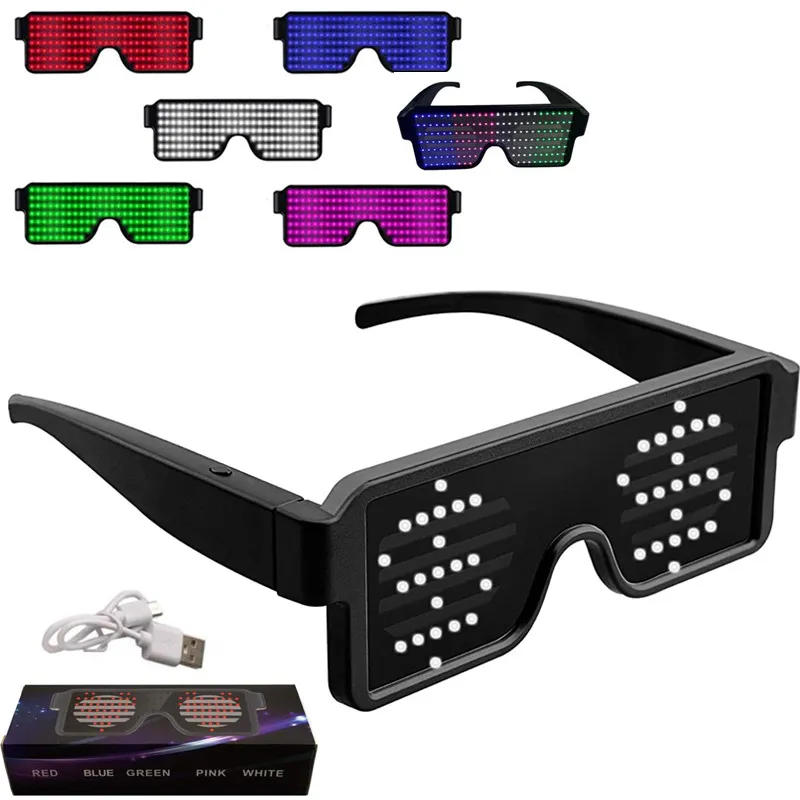 Dynamische LED-Leuchtbrille, über USB wiederaufladbar, LED-Leuchtbrille, LED-Licht, blinkende Brille, Partygeschenk mit Neon, 8 Mustern für Partys, Halloween-Konzerte