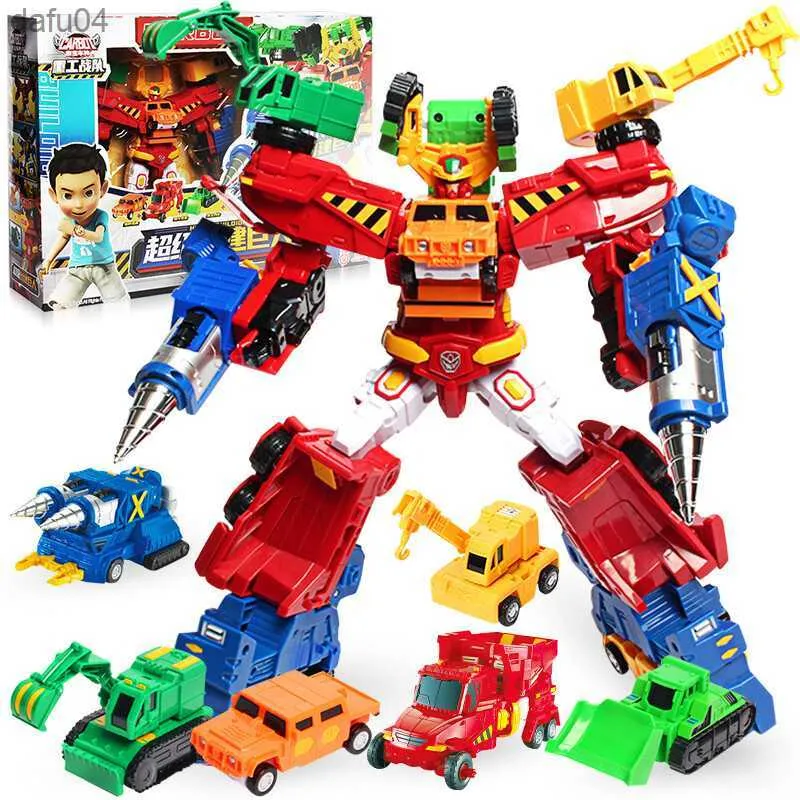 6 EN 1 Hyper Builoion Bonjour Carbot Transformation Robot Jouets Figurines Déformation Ingénierie Voiture Camion Grue Véhicule Jouet L230522