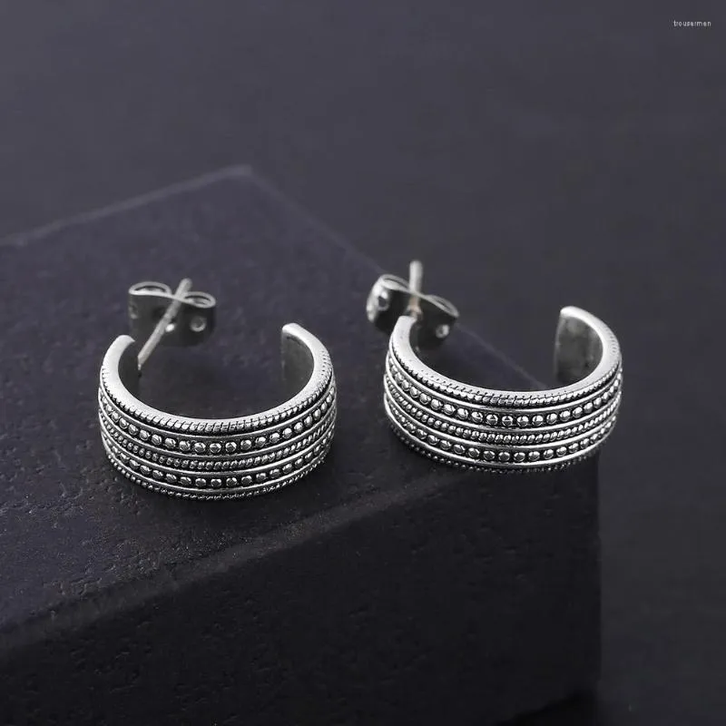 Boucles d'oreilles à tige 2023 mode bijoux fins bouddha rétro ronde sculpture ancienne couleur argent armure U Type pour les femmes cadeau