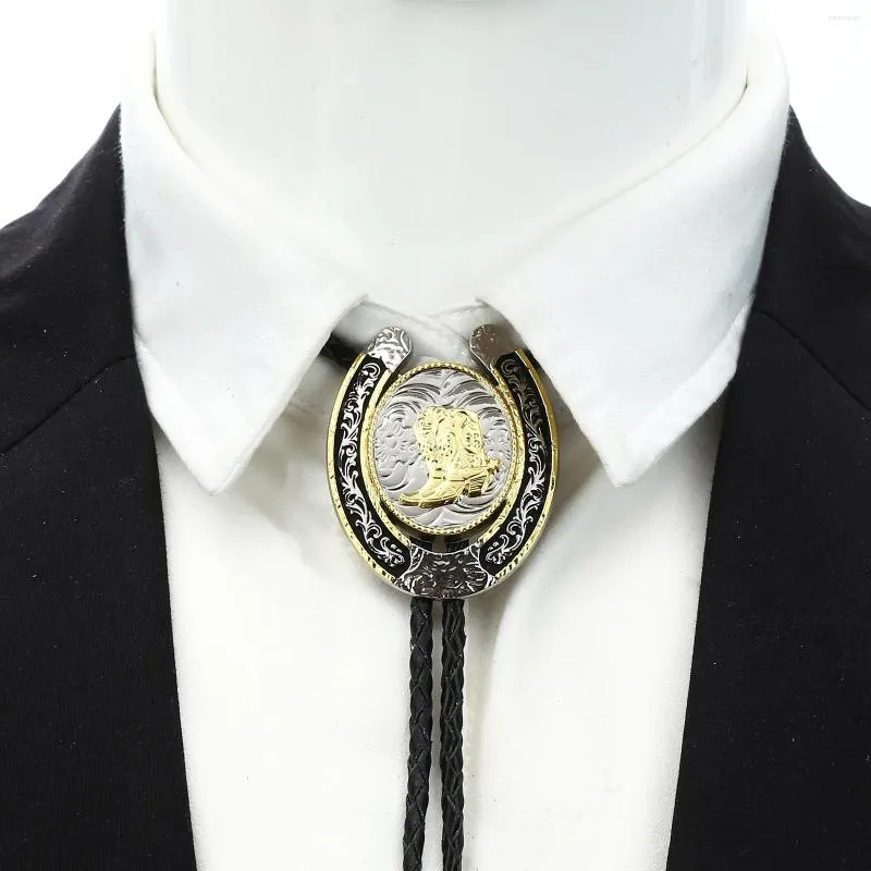 Muszki Western Denim mężczyźni krawat koronka ze stopu cynku starożytna cyna dwukolorowa otwórz Vintage złote buty wzór pasująca koszula