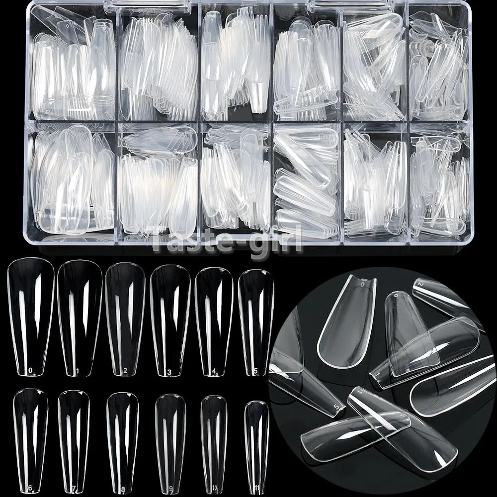 Kits 504 pièces/boîte 12 tailles, faux ongles en acrylique transparent, cercueil, couverture complète, ensemble de pointes d'ongles, fournitures pour professionnels de styliste