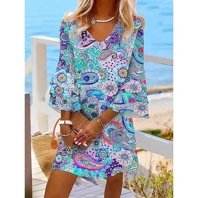 ラッシュガード Bohemianblue SET Flutter Flower V-neck Drawstring Inpad Wome Dokotoo Long Sleeve Dress for Women 2025 Summer V Neck